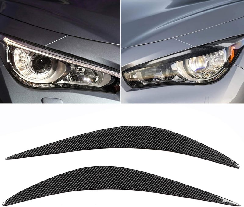Espusta Headlight Eyelid Eyebrows Trim Front Headlight Cover Eyebrow Decoration Front Lamps Sticker Compatible with Infiniti Q50 2014-2019 (Carbon Fiber Style) - Image 4